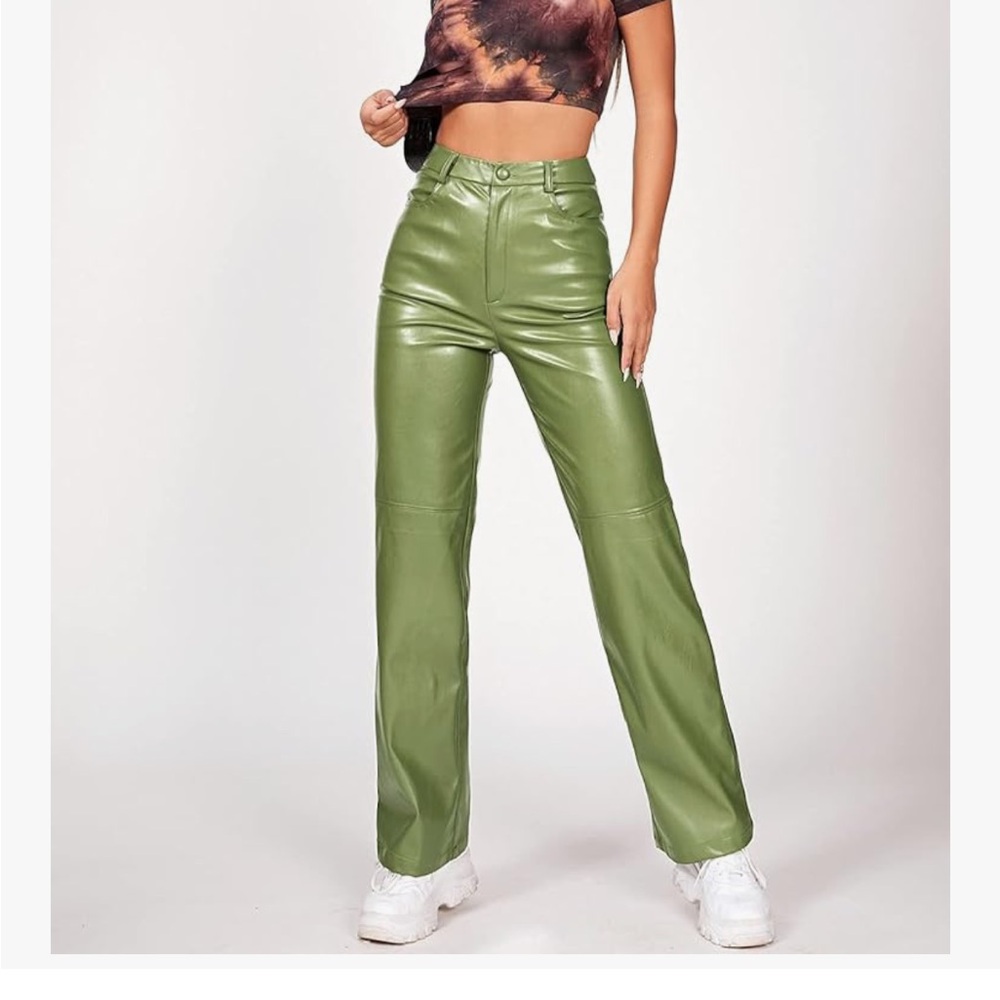 Amazon Green faux leather  Straight Leg Pants